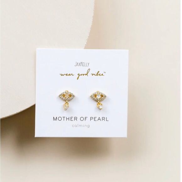 JAXKELLY NIP Mother of Pearl CZ-encrusted Evil Eye Petite  Drop Stud Earrings - Picture 9 of 11